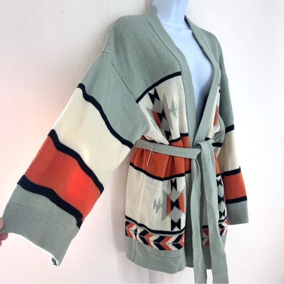 Wrangler Retro Aztec Print Southwestern Belted Open Cardigan Size L - Picture 4 of 10